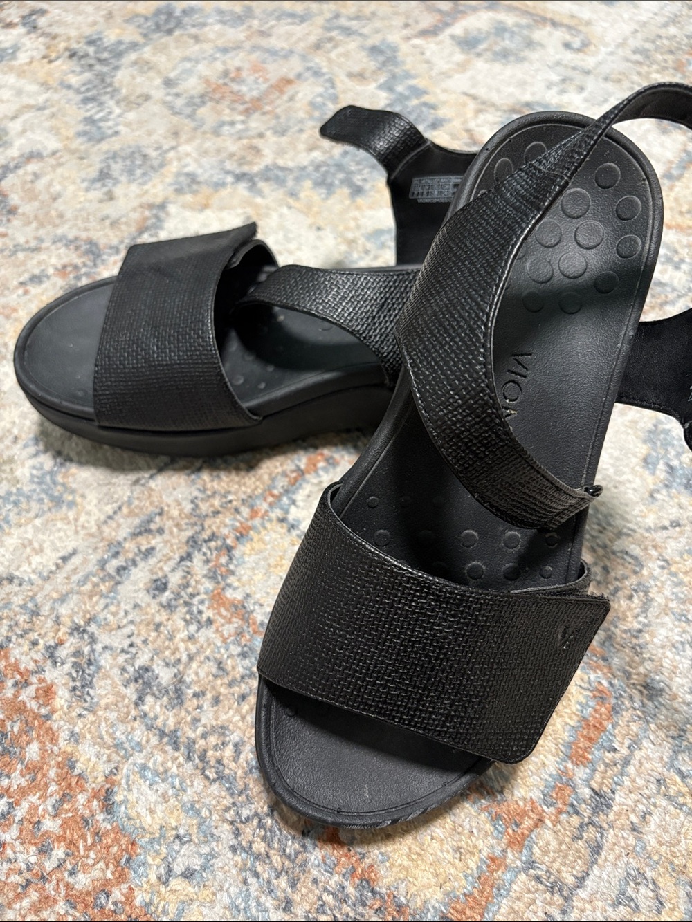Vionic Black Textured Strap Platform Sandals with Slingback
